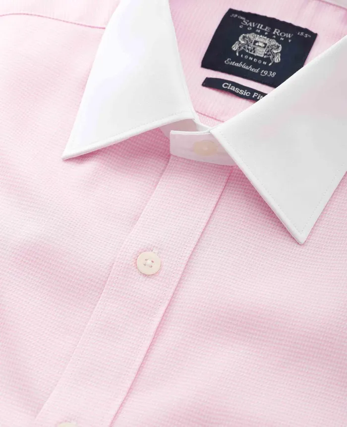 Savile Row Company Pink Textured Cotton Puppytooth Classic Fit Winchester Formal Shirt 8211 Double Cuff Pink Puppytooth Men Formal Shirts