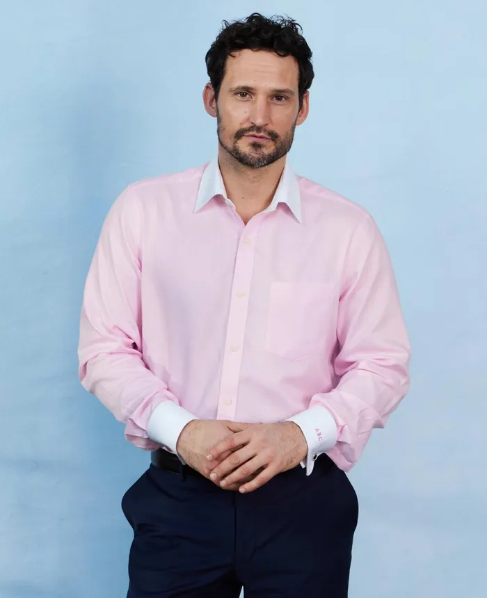 Savile Row Company Pink Textured Cotton Puppytooth Classic Fit Winchester Formal Shirt 8211 Double Cuff Pink Puppytooth Men Formal Shirts