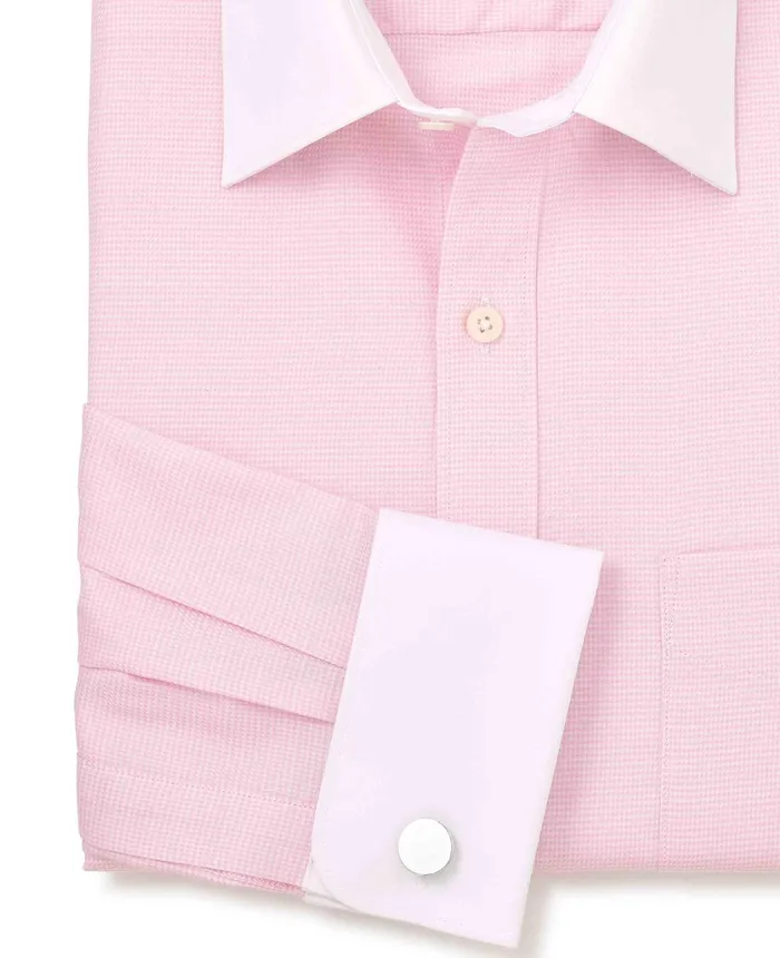 Savile Row Company Pink Textured Cotton Puppytooth Classic Fit Winchester Formal Shirt 8211 Double Cuff Pink Puppytooth Men Formal Shirts