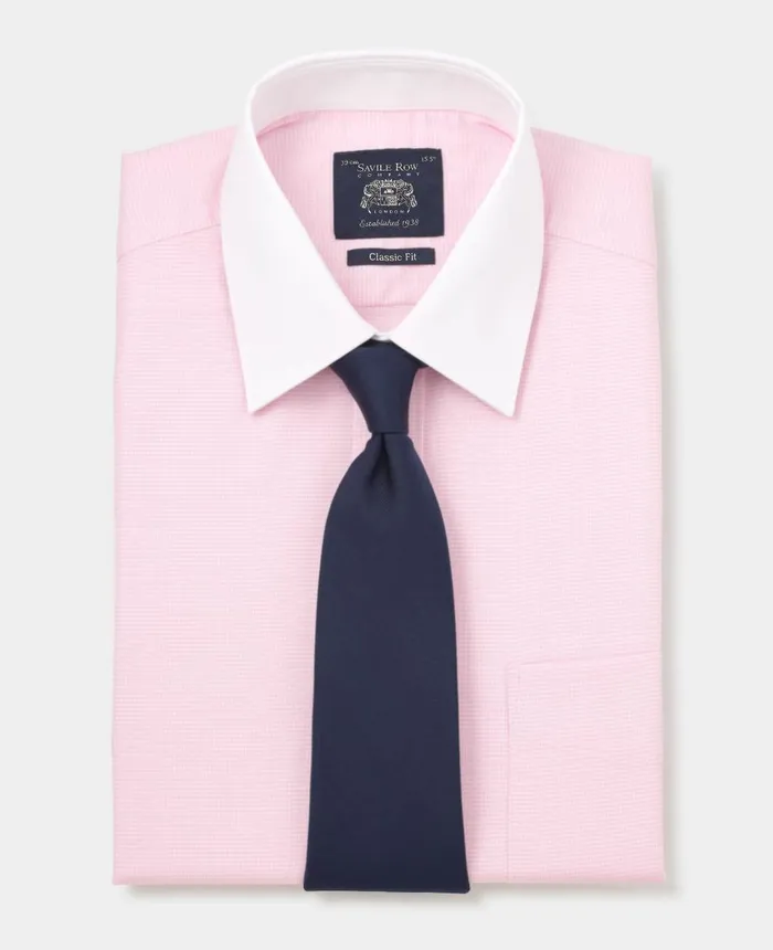 Savile Row Company Pink Textured Cotton Puppytooth Classic Fit Winchester Formal Shirt 8211 Double Cuff Pink Puppytooth Men Formal Shirts