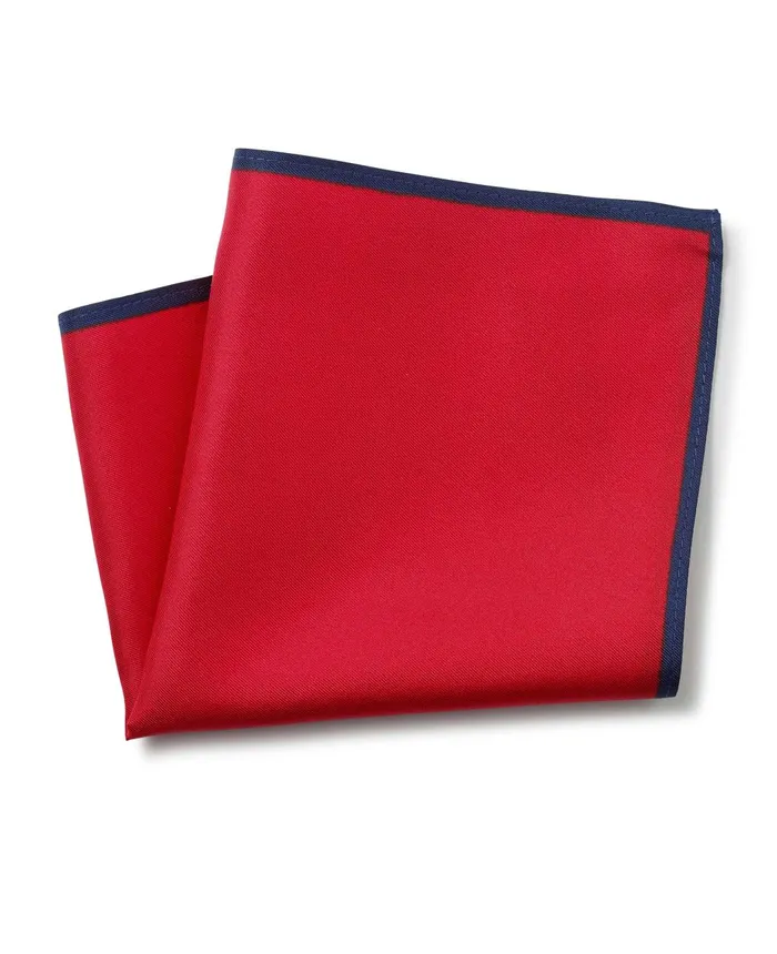 Savile Row Company Red Navy Border Silk Pocket Square Red Men Pocket Squares