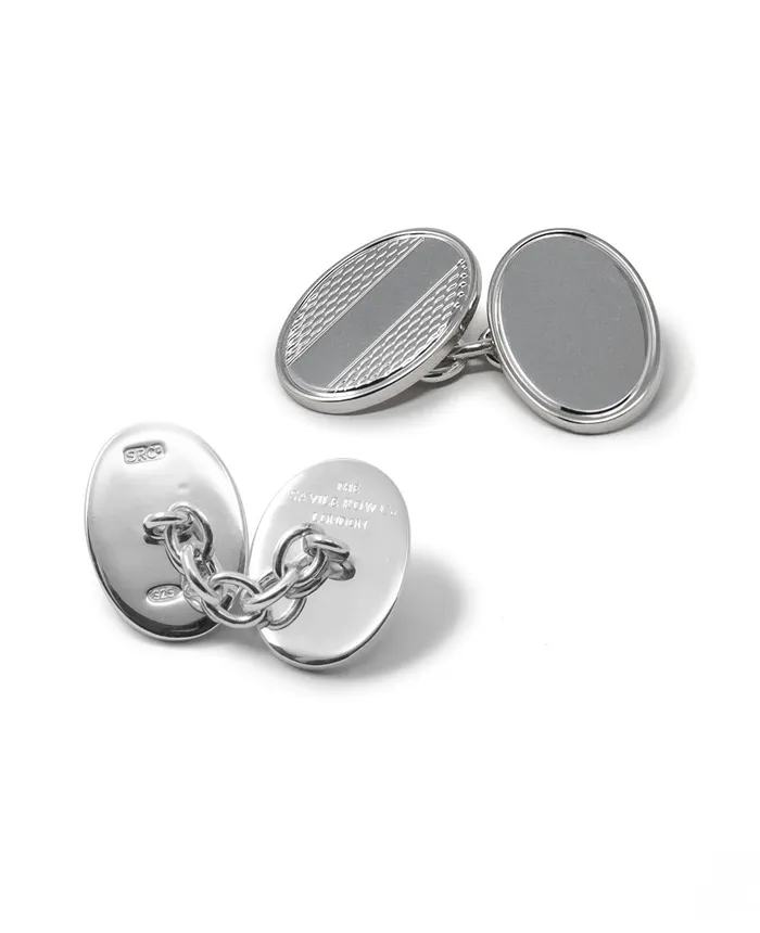 Savile Row Company Sterling Silver Oval Chain Cufflinks Men Cufflinks