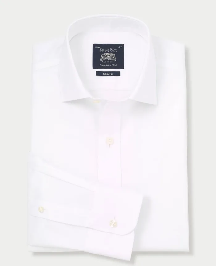 Savile Row Company White Cotton Twill Slim Fit NonIron Shirt 8211 Single Cuff White Men NonIron Shirts
