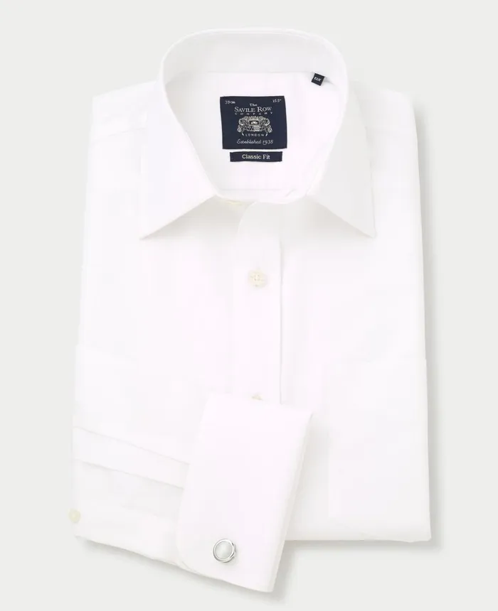 Savile Row Company White Herringbone Classic Fit NonIron Formal Shirt 8211 Double Cuff Men NonIron Shirts