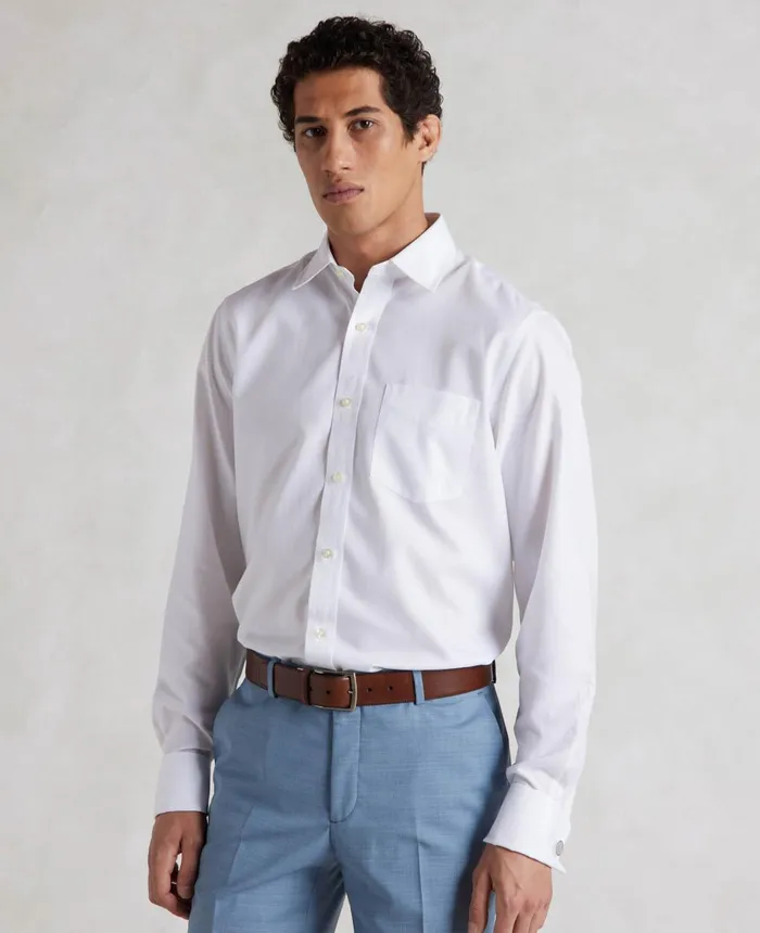 Savile Row Company White Herringbone Classic Fit NonIron Formal Shirt 8211 Double Cuff Men NonIron Shirts