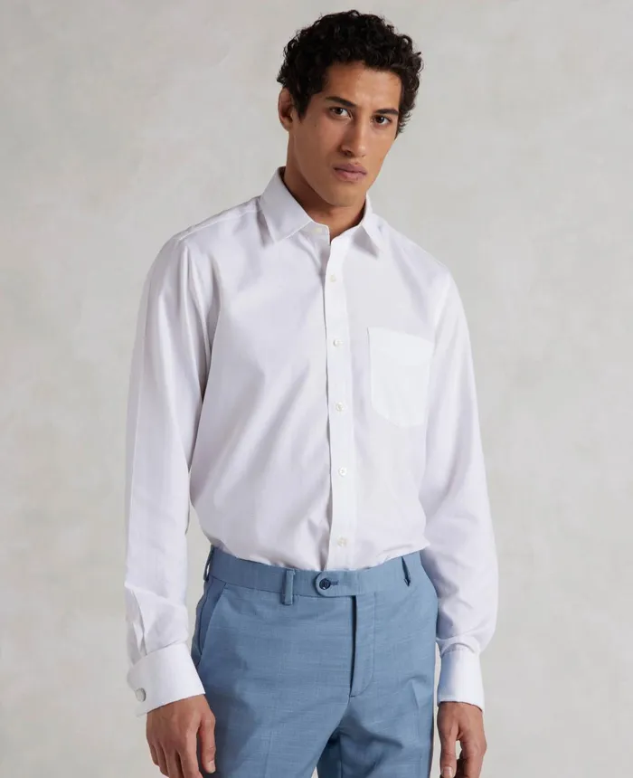 Savile Row Company White Herringbone Classic Fit NonIron Formal Shirt 8211 Double Cuff Men NonIron Shirts