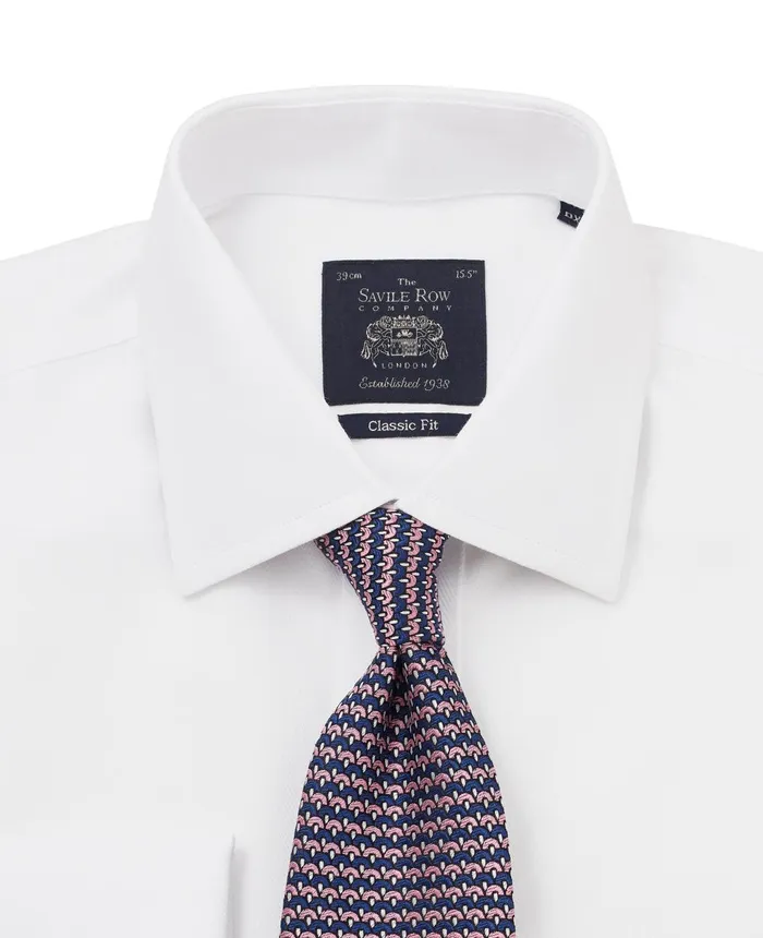 Savile Row Company White Herringbone Classic Fit NonIron Formal Shirt 8211 Double Cuff Men NonIron Shirts