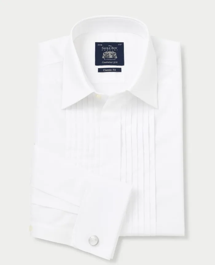 Savile Row Company White Pleated Front Classic Fit Dress Formal Shirt 8211 Double Cuff White Pleated Men Formal Shirts