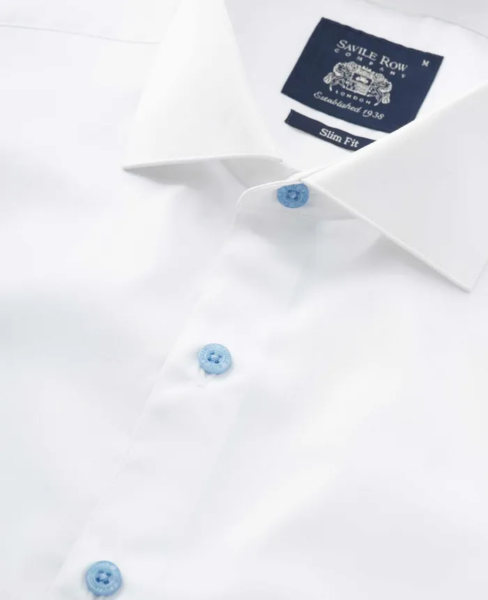 Savile Row Company White Slim Fit Blue Button SmartCasual Shirt 8211 Single Cuff Blue Buttons Men Casual Shirts Savile Row Company White Slim Fit Blue Button SmartCasual Shirt 8211 Single Cuff Blue Buttons Men Casual Shirts