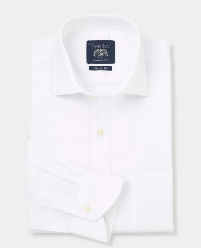 Savile Row Company White Textured Cotton Classic Fit Formal Shirt 8211 Single Cuff White Men Formal Shirts