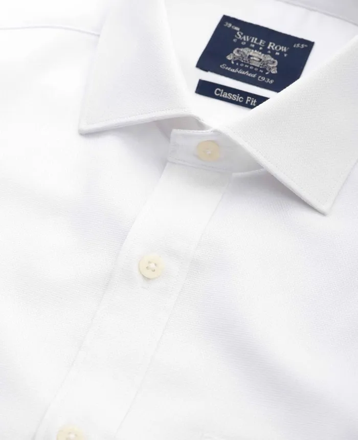 Savile Row Company White Textured Cotton Classic Fit Formal Shirt 8211 Single Cuff White Men Formal Shirts