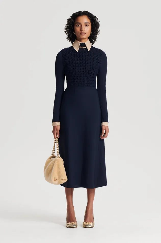 Scanlan Theodore Dresses Women CREPE KNIT DAISY DRESS NAVY