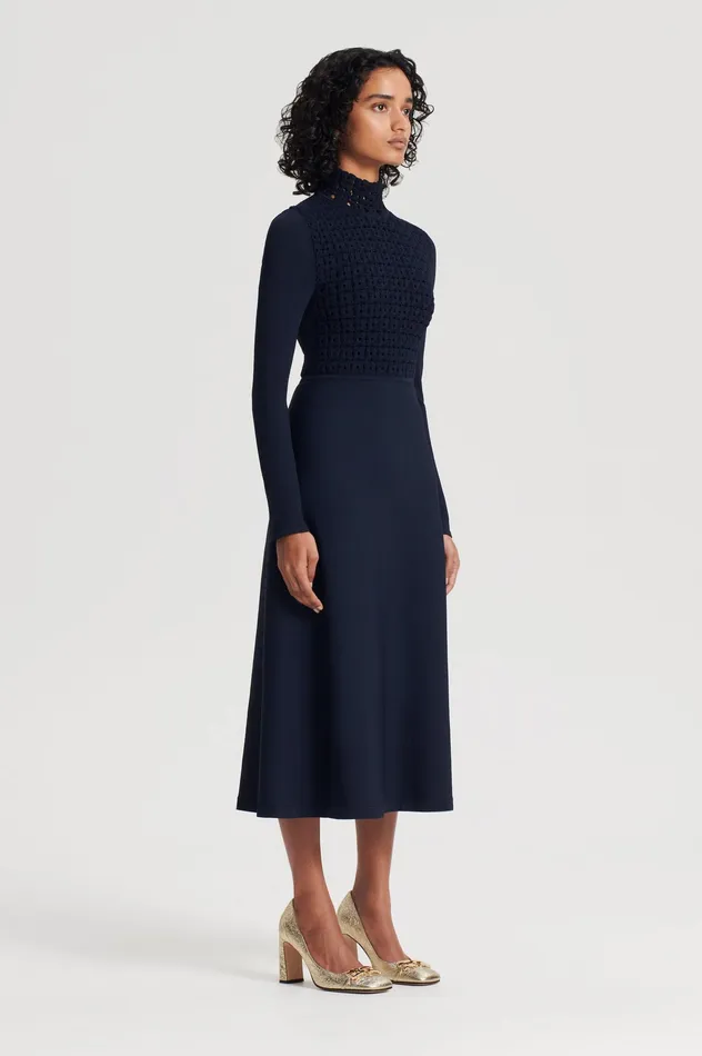 Scanlan Theodore Dresses Women CREPE KNIT DAISY DRESS NAVY Scanlan Theodore Dresses Women CREPE KNIT DAISY DRESS NAVY
