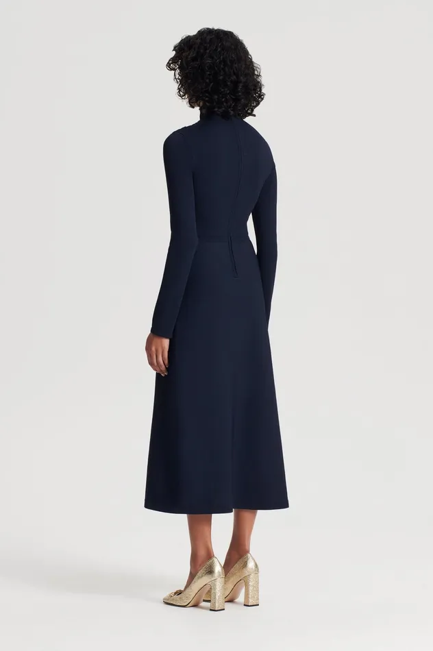 Scanlan Theodore Dresses Women CREPE KNIT DAISY DRESS NAVY Scanlan Theodore Dresses Women CREPE KNIT DAISY DRESS NAVY