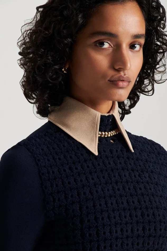 Scanlan Theodore Dresses Women CREPE KNIT DAISY DRESS NAVY Scanlan Theodore Dresses Women CREPE KNIT DAISY DRESS NAVY
