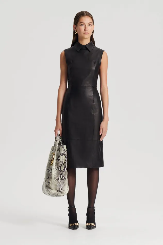 Scanlan Theodore Leather Women LEATHER PENCIL DRESS BLACK