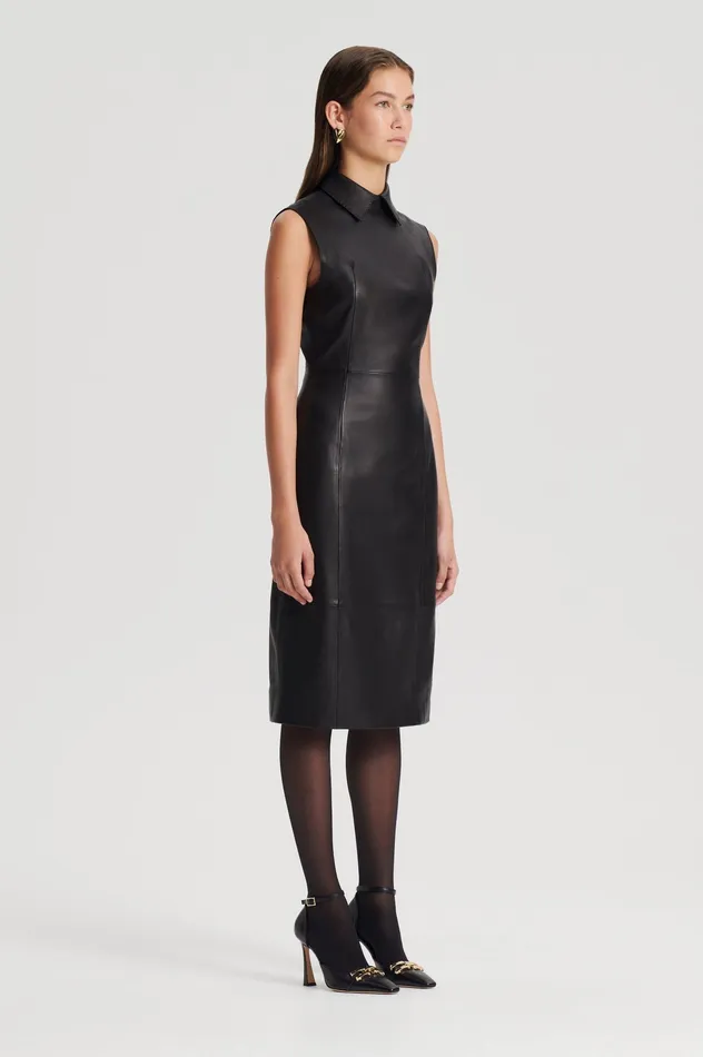 Scanlan Theodore Leather Women LEATHER PENCIL DRESS BLACK Scanlan Theodore Leather Women LEATHER PENCIL DRESS BLACK