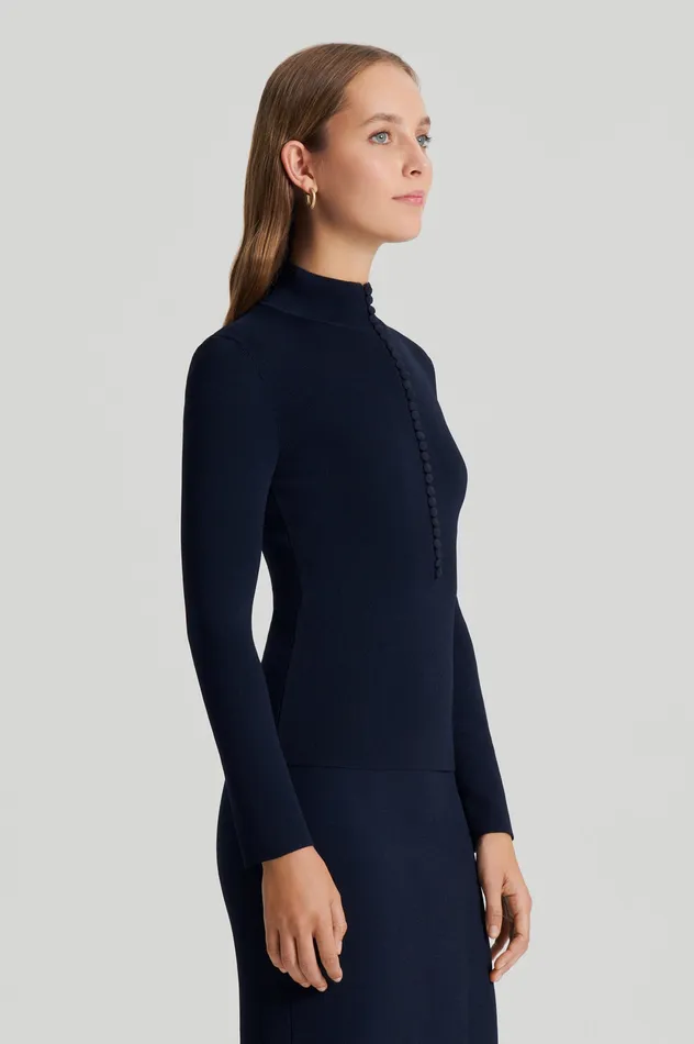 Scanlan Theodore Sweaters Women CREPE KNIT BUTTON POLO SWEATER NAVY