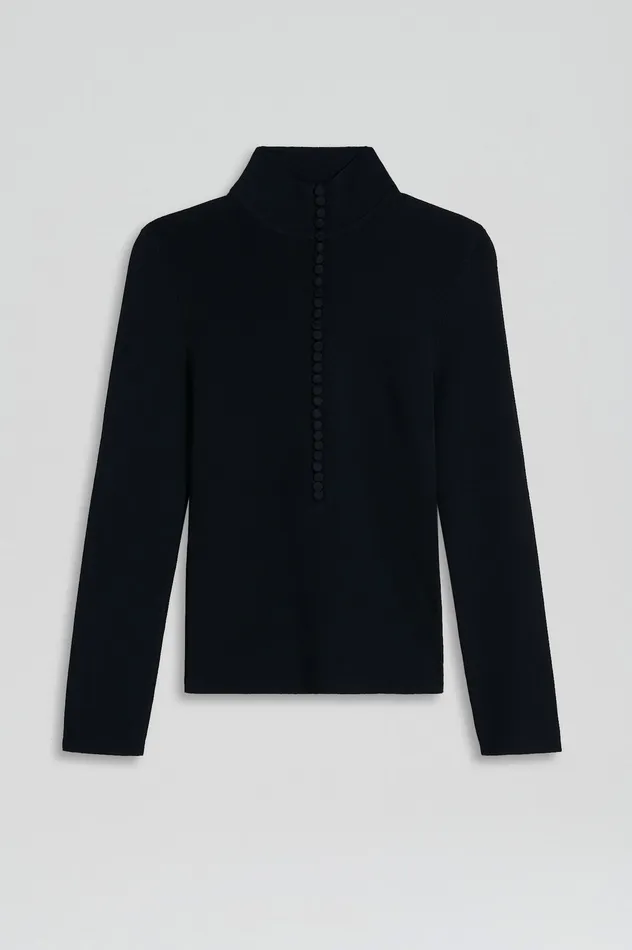 Scanlan Theodore Sweaters Women CREPE KNIT BUTTON POLO SWEATER NAVY
