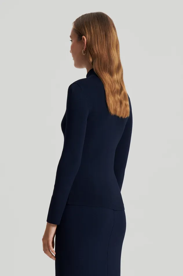 Scanlan Theodore Sweaters Women CREPE KNIT BUTTON POLO SWEATER NAVY