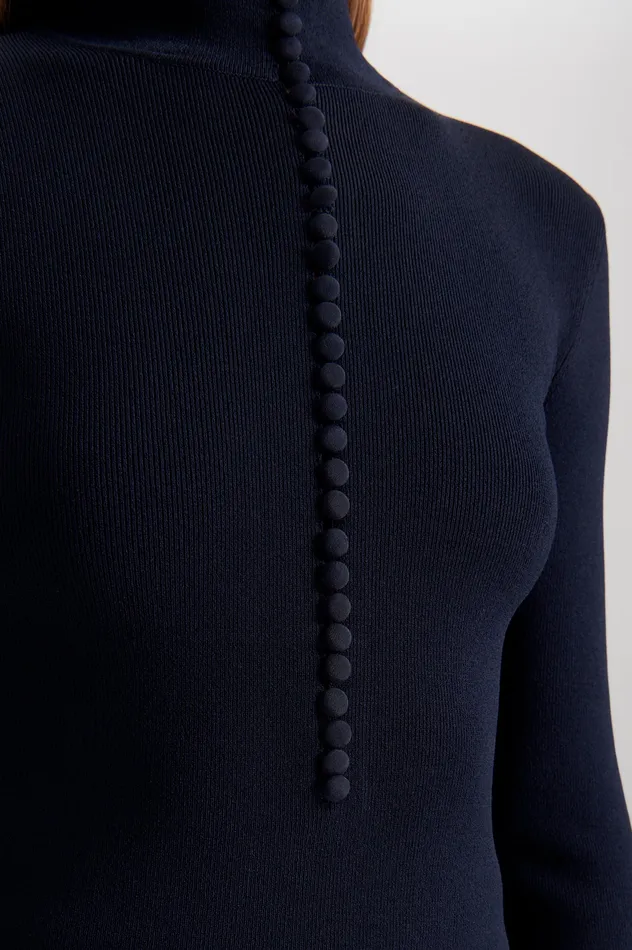 Scanlan Theodore Sweaters Women CREPE KNIT BUTTON POLO SWEATER NAVY
