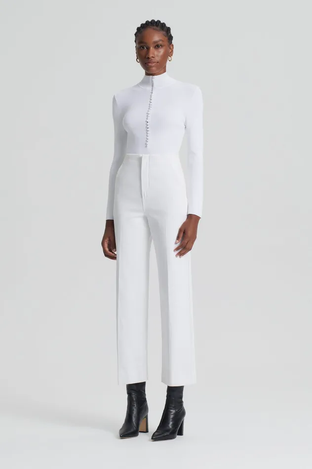 Scanlan Theodore Sweaters Women CREPE KNIT BUTTON POLO SWEATER WHITE
