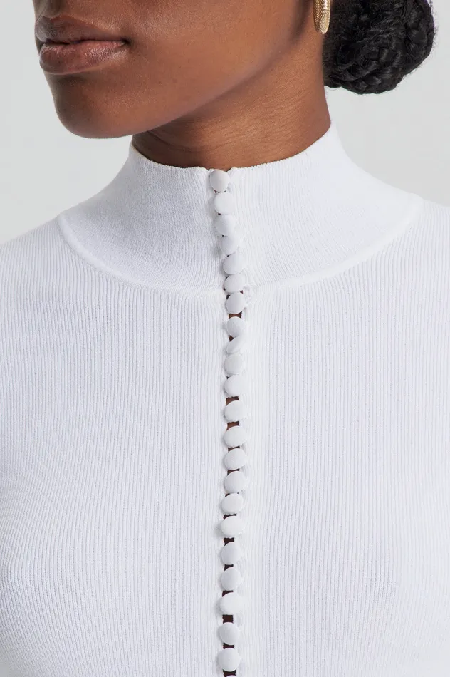 Scanlan Theodore Sweaters Women CREPE KNIT BUTTON POLO SWEATER WHITE Scanlan Theodore Sweaters Women CREPE KNIT BUTTON POLO SWEATER WHITE