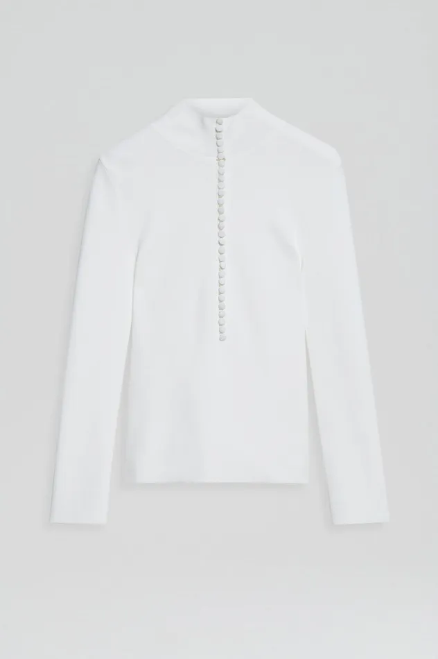 Scanlan Theodore Sweaters Women CREPE KNIT BUTTON POLO SWEATER WHITE Scanlan Theodore Sweaters Women CREPE KNIT BUTTON POLO SWEATER WHITE