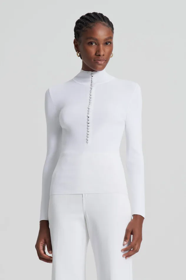 Scanlan Theodore Sweaters Women CREPE KNIT BUTTON POLO SWEATER WHITE Scanlan Theodore Sweaters Women CREPE KNIT BUTTON POLO SWEATER WHITE