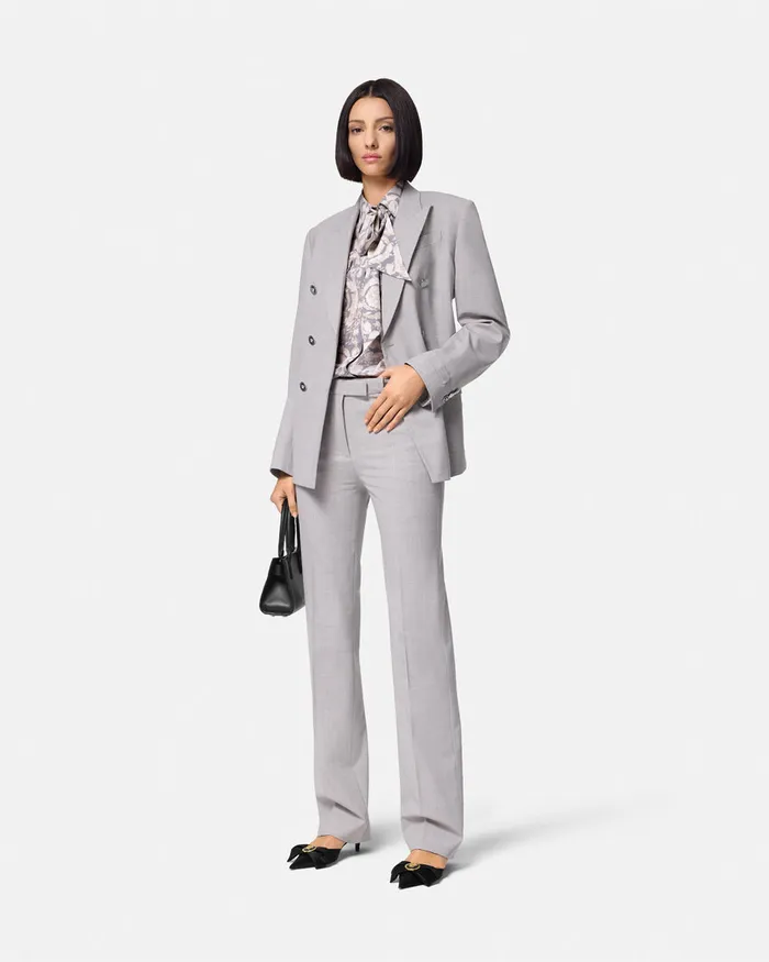 Shirts and Tops Women Versace Barocco Lavallire Silk Crpe Top Gray