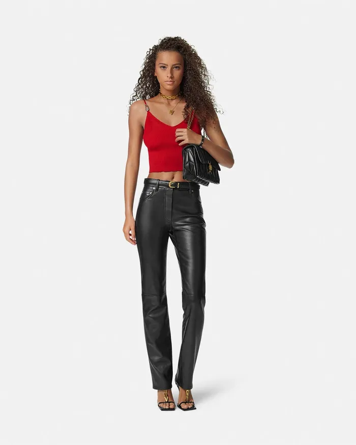 Shirts and Tops Women Versace Safety Pin Knit Crop Top Red