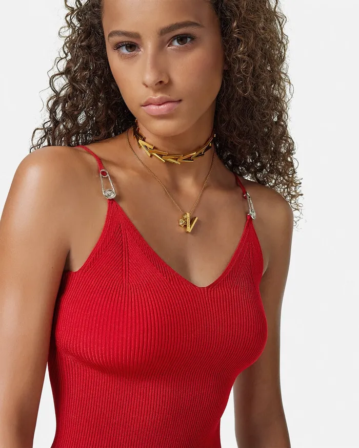 Shirts and Tops Women Versace Safety Pin Knit Crop Top Red