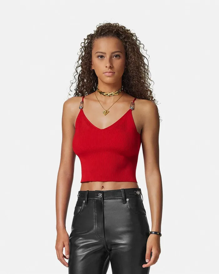 Shirts and Tops Women Versace Safety Pin Knit Crop Top Red