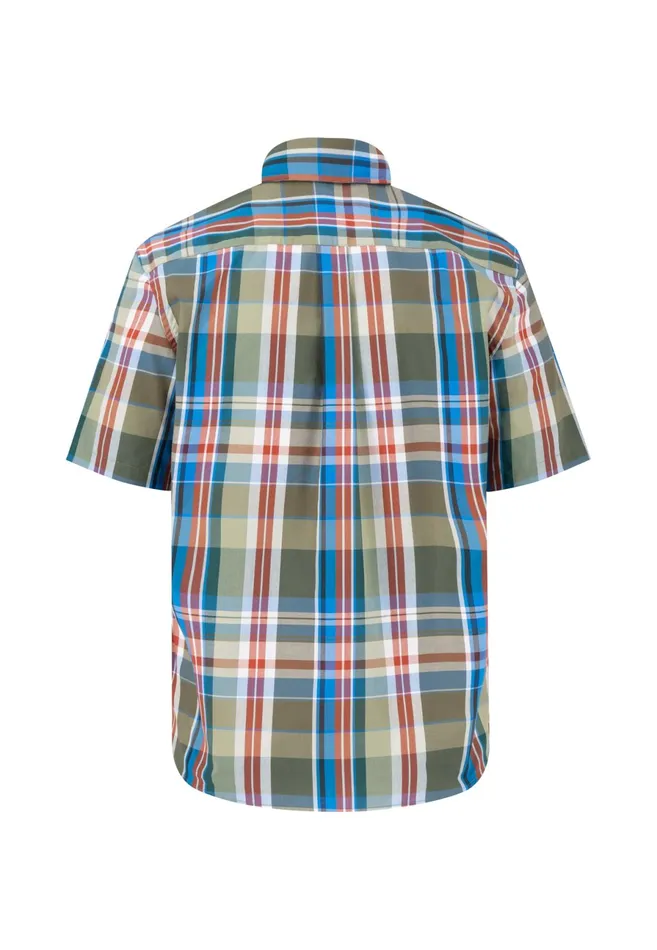 Shirts Men FYNCHHATTON Checked Shirt Made Of Cotton With Short Sleeves Vibrant Blue