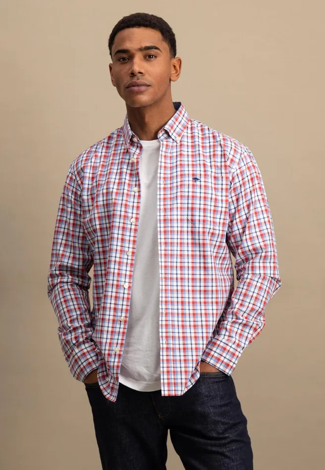 Shirts Men FYNCHHATTON Checked Shirt With Buttondown Collar Poppy Redstrong Blue Shirts Men FYNCHHATTON Checked Shirt With Buttondown Collar Poppy Redstrong Blue