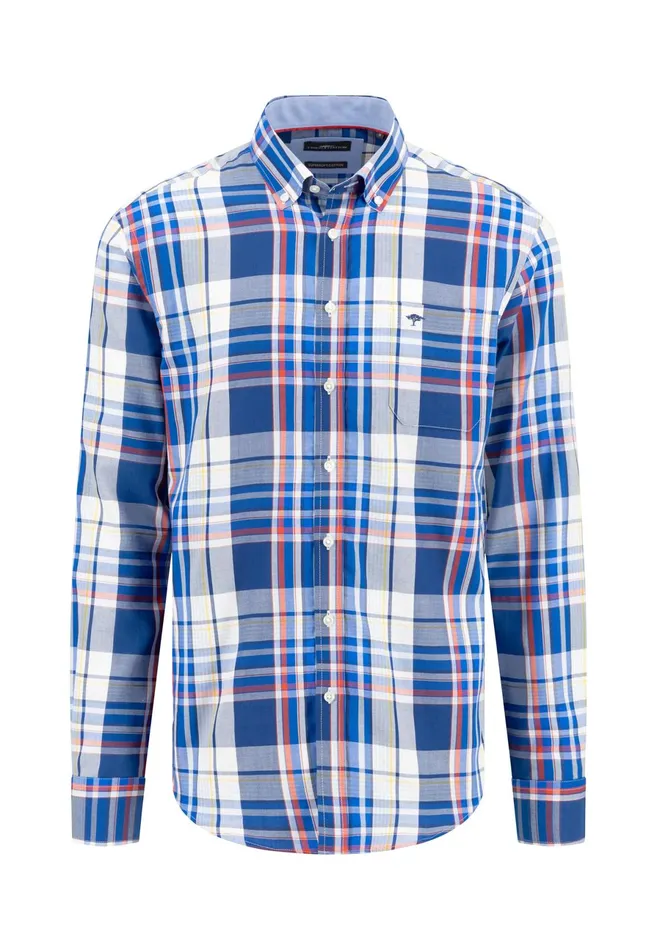 Shirts Men FYNCHHATTON Checked Shirt With Buttondown Collar Poppy Redstrong Blue