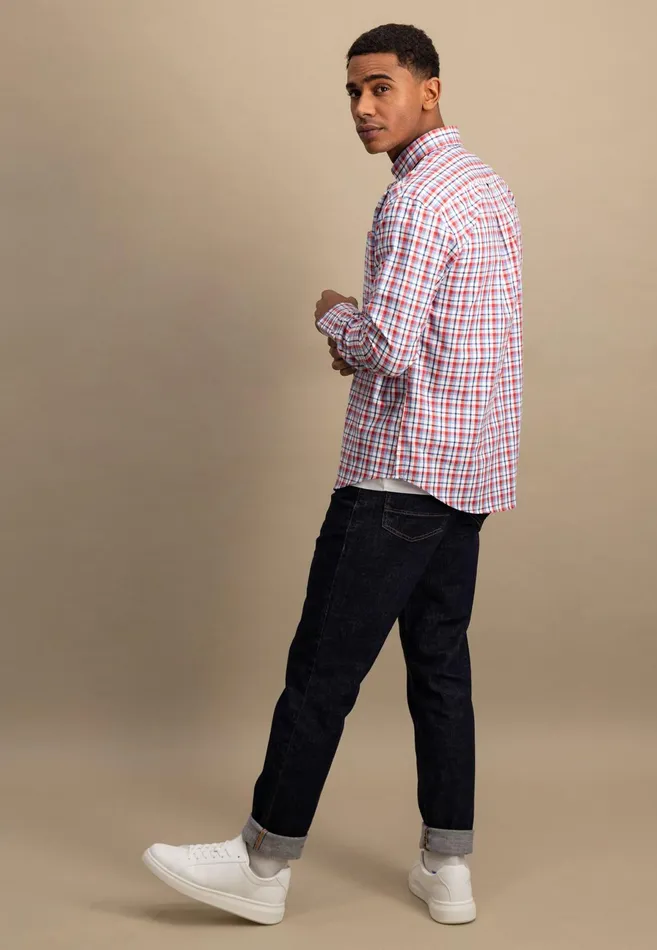 Shirts Men FYNCHHATTON Checked Shirt With Buttondown Collar Poppy Redstrong Blue