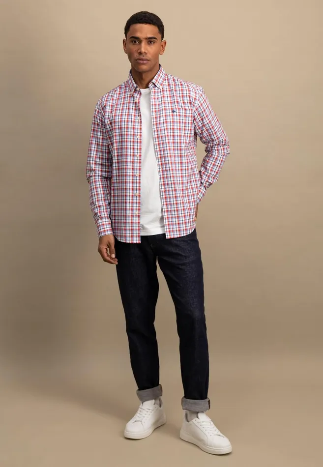 Shirts Men FYNCHHATTON Checked Shirt With Buttondown Collar Poppy Redstrong Blue