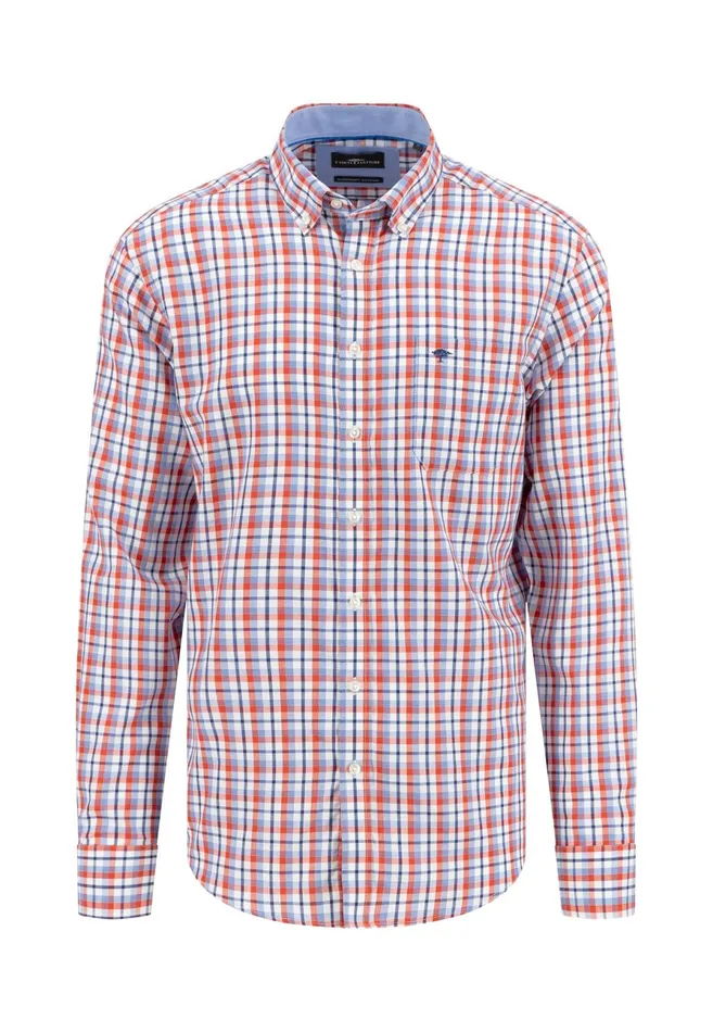 Shirts Men FYNCHHATTON Checked Shirt With Buttondown Collar Poppy Redstrong Blue