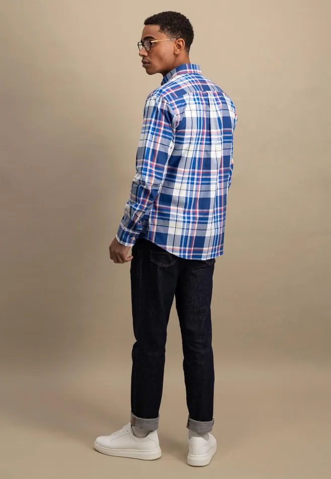 Shirts Men FYNCHHATTON Checked Shirt With Buttondown Collar Poppy Redstrong Blue