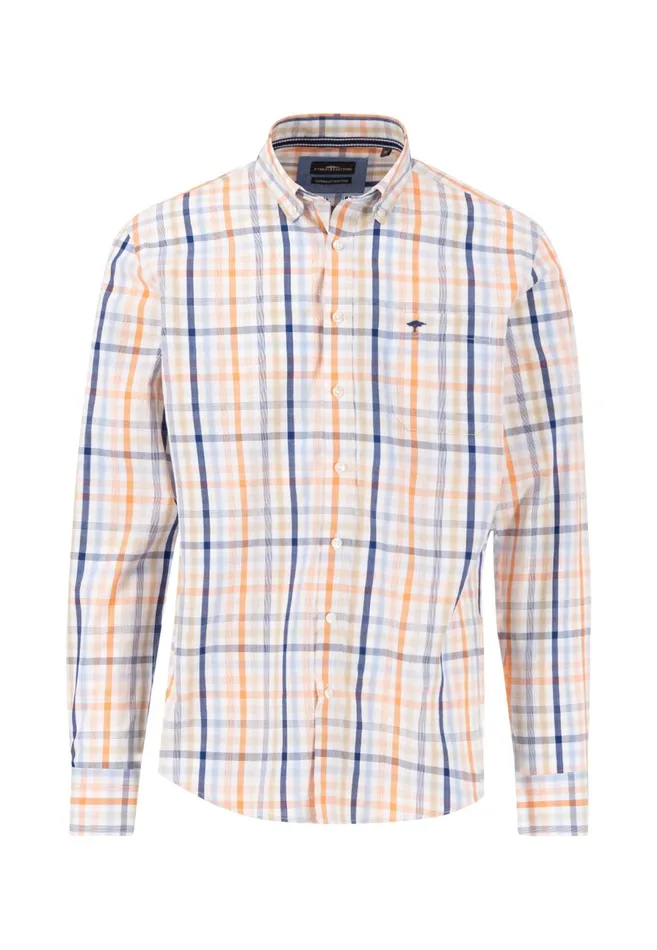 Shirts Men FYNCHHATTON Checkered Cotton Shirt With A Logodail Strong Bluesunny Orangeturf Green