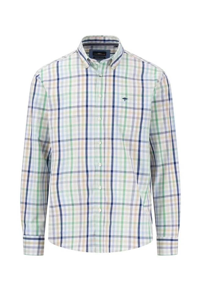 Shirts Men FYNCHHATTON Checkered Cotton Shirt With A Logodail Strong Bluesunny Orangeturf Green