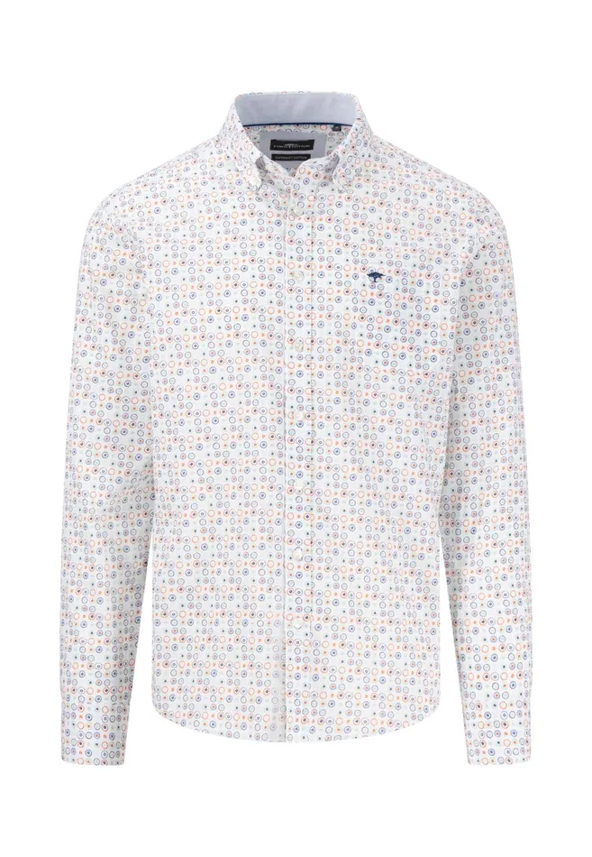 Shirts Men FYNCHHATTON Cotton Shirt With A Point Pattern Sunny Orangeturf Greenstrong Blue
