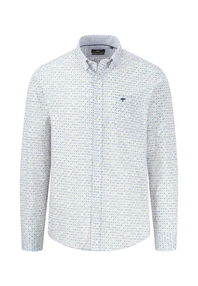 Shirts Men FYNCHHATTON Cotton Shirt With A Point Pattern Sunny Orangeturf Greenstrong Blue