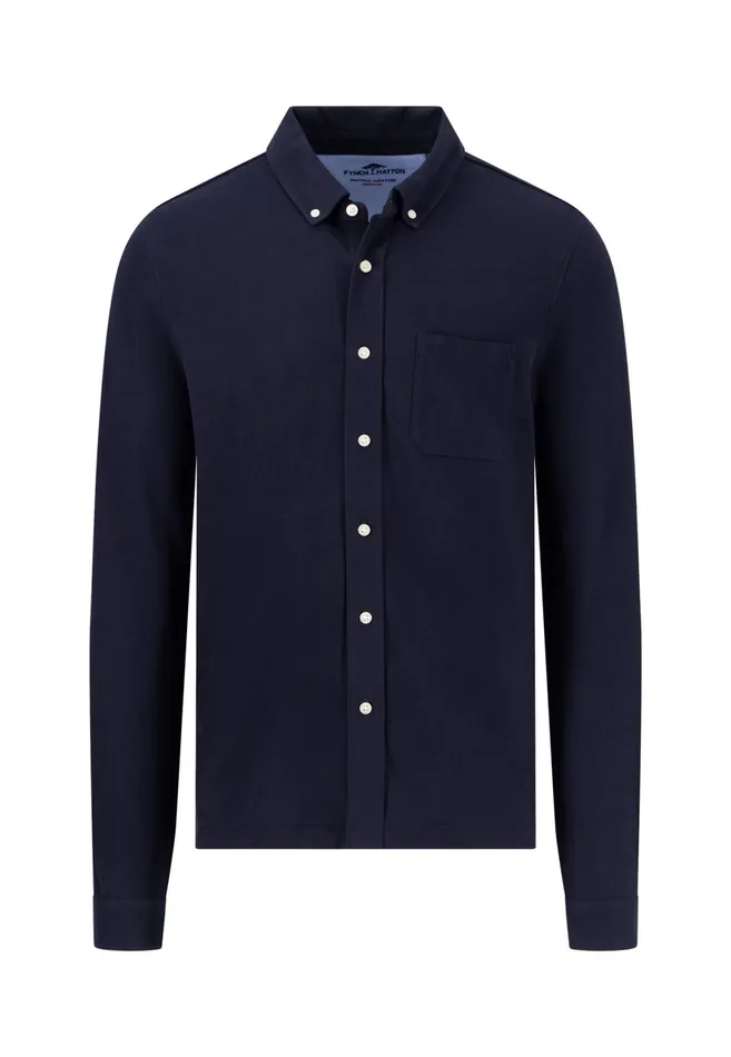 Shirts Men FYNCHHATTON Cotton Shirt With Buttondown Collar Summer Breezenavy