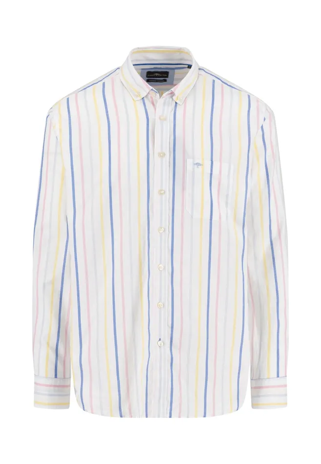 Shirts Men FYNCHHATTON Cotton Shirt With Colorful Stripes Vivid Yellowstrong Bluepee