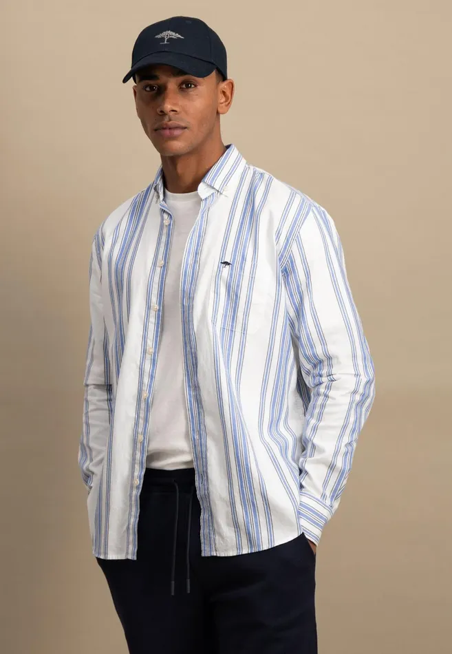Shirts Men FYNCHHATTON Cotton Shirt With Colorful Stripes Vivid Yellowstrong Bluepee