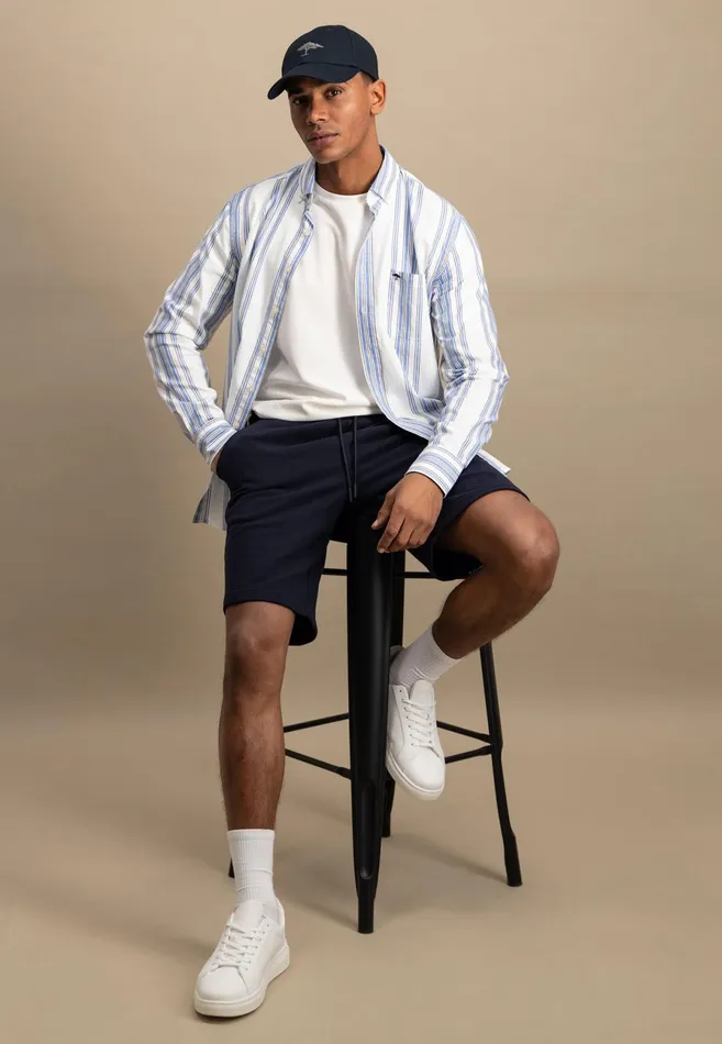 Shirts Men FYNCHHATTON Cotton Shirt With Colorful Stripes Vivid Yellowstrong Bluepee