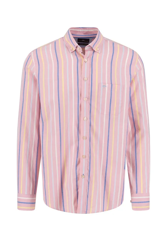 Shirts Men FYNCHHATTON Cotton Shirt With Colorful Stripes Vivid Yellowstrong Bluepee