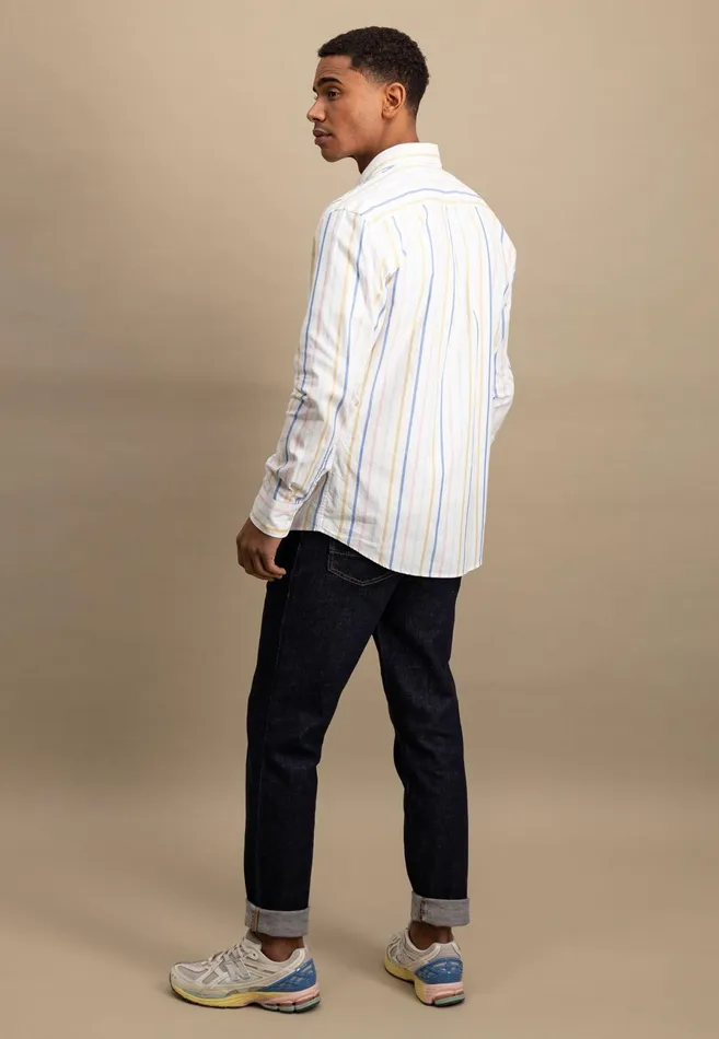 Shirts Men FYNCHHATTON Cotton Shirt With Colorful Stripes Vivid Yellowstrong Bluepee